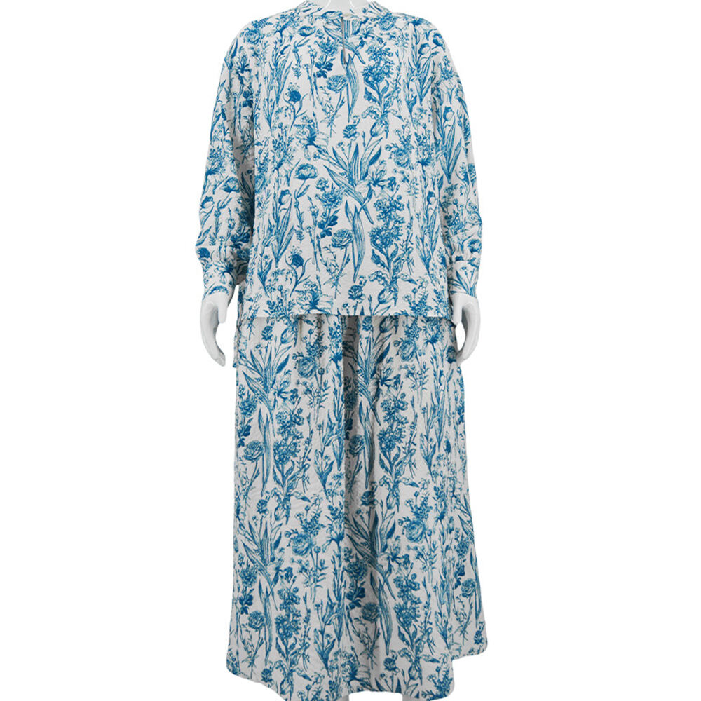 Women's Soft Floral Print Blue Coord Set Two Piece Set Casual Tie-Dye Suit Full Sleeves Skirt Loose Nightgown Women details