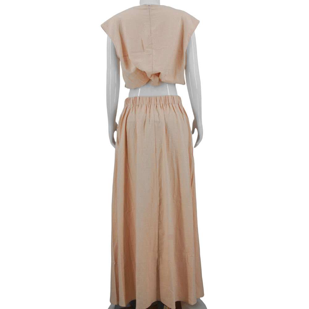 Spring and Autumn High Waist O-neck Sleeveless Top High Waist Pure Color Skirt Two-piece Set Women's supplier
