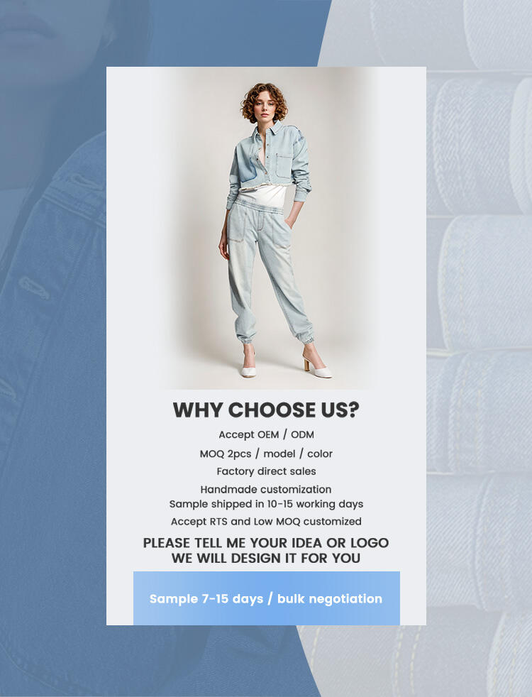 Custom wholesale 2024 Women's Streetwear Casual Loose Fashion Short Top Elastic Waist Denim Suit Denim Two Piece Set factory