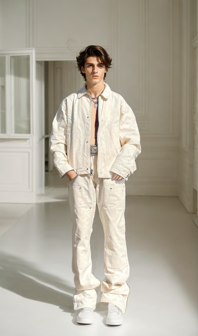 Custom wholesale factory selling menswear trend fashion casual solid color jacket slim straight pants cargo set supplier
