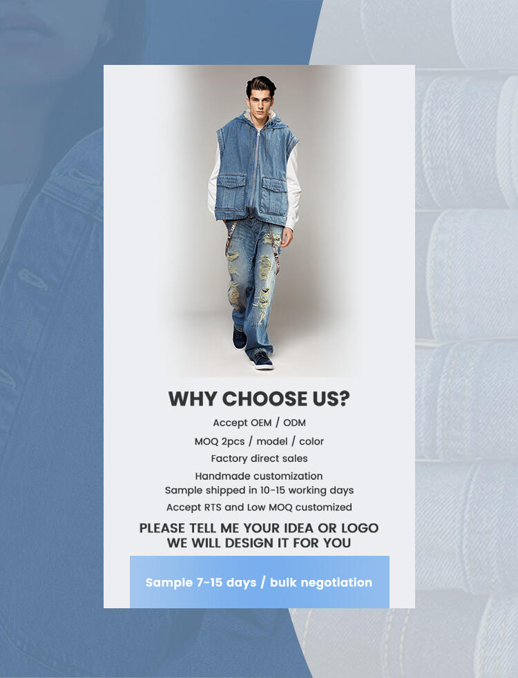Custom new men's fashion casual trend wholesale clothing men's two-piece denim waistcoat ripped overalls straight leg jeans set supplier