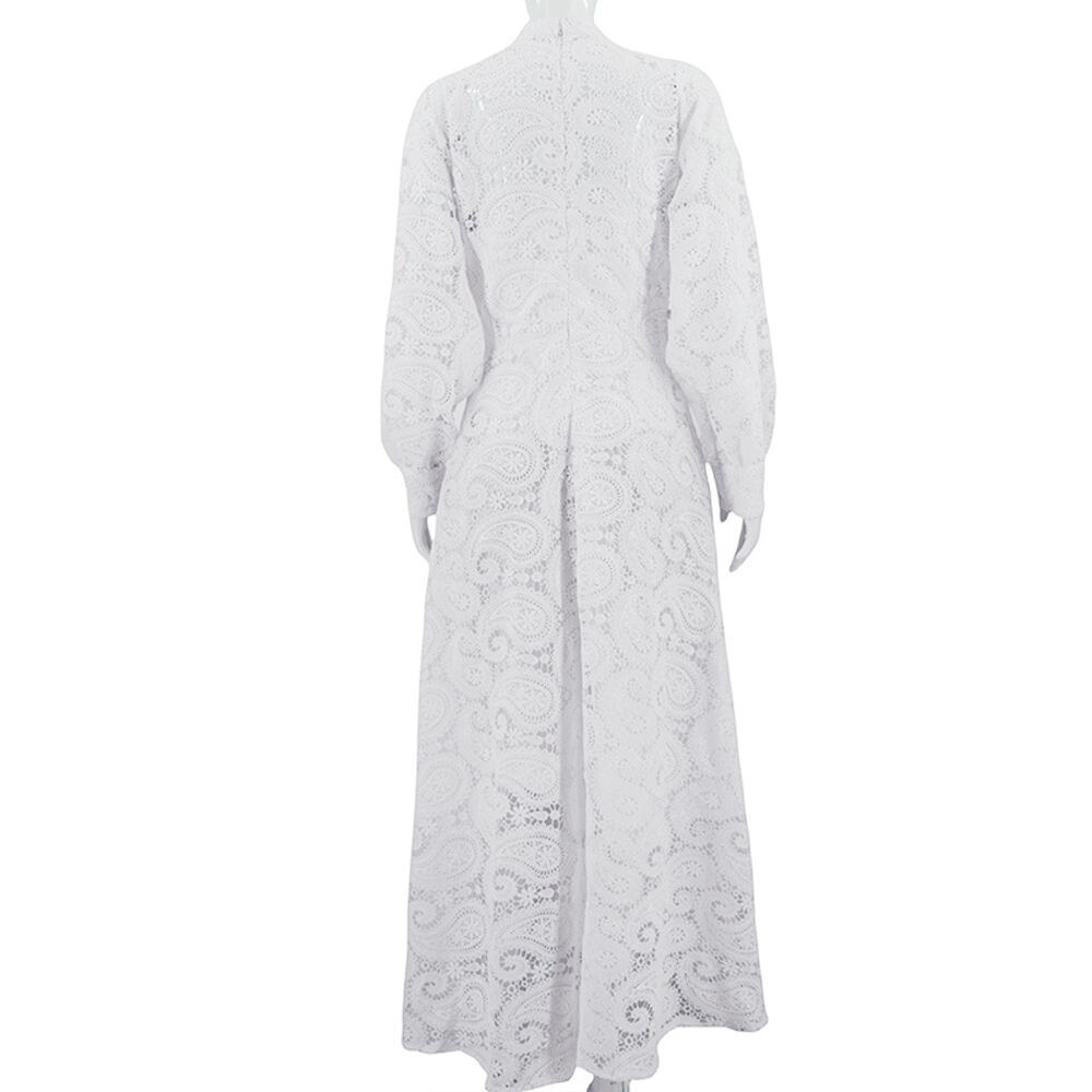 2025 French Lace Dress Ladylike Elegant Embroidered Cut Out White Long Skirt for Summer Party Dress manufacture