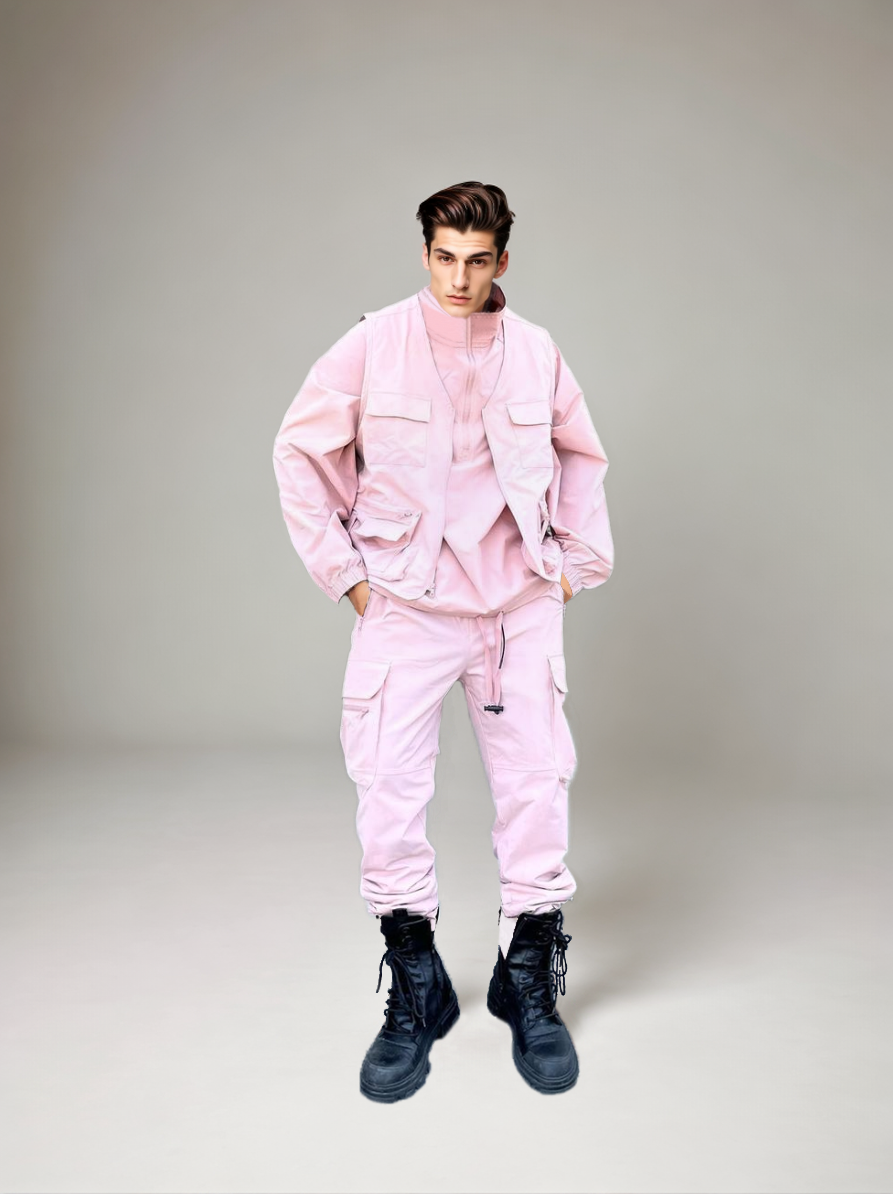 Custom wholesale factory selling menswear new trend single casual fashion street multi-color vest straight pants cargo set details