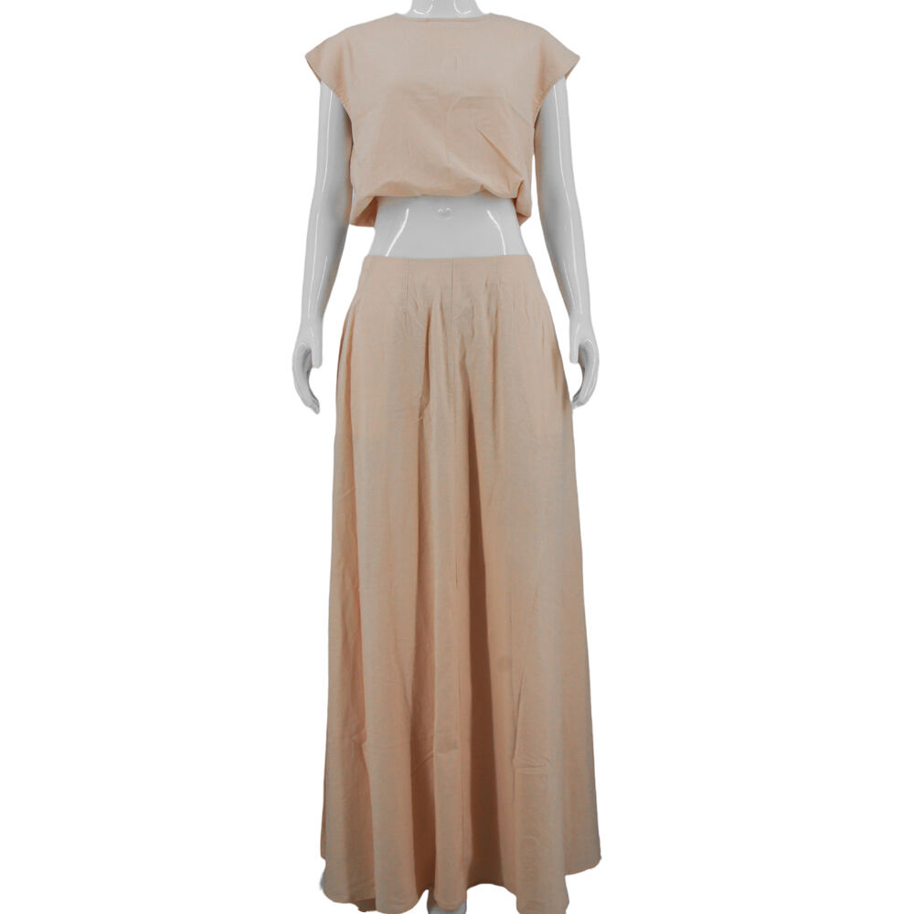 Spring and Autumn High Waist O-neck Sleeveless Top High Waist Pure Color Skirt Two-piece Set Women's factory