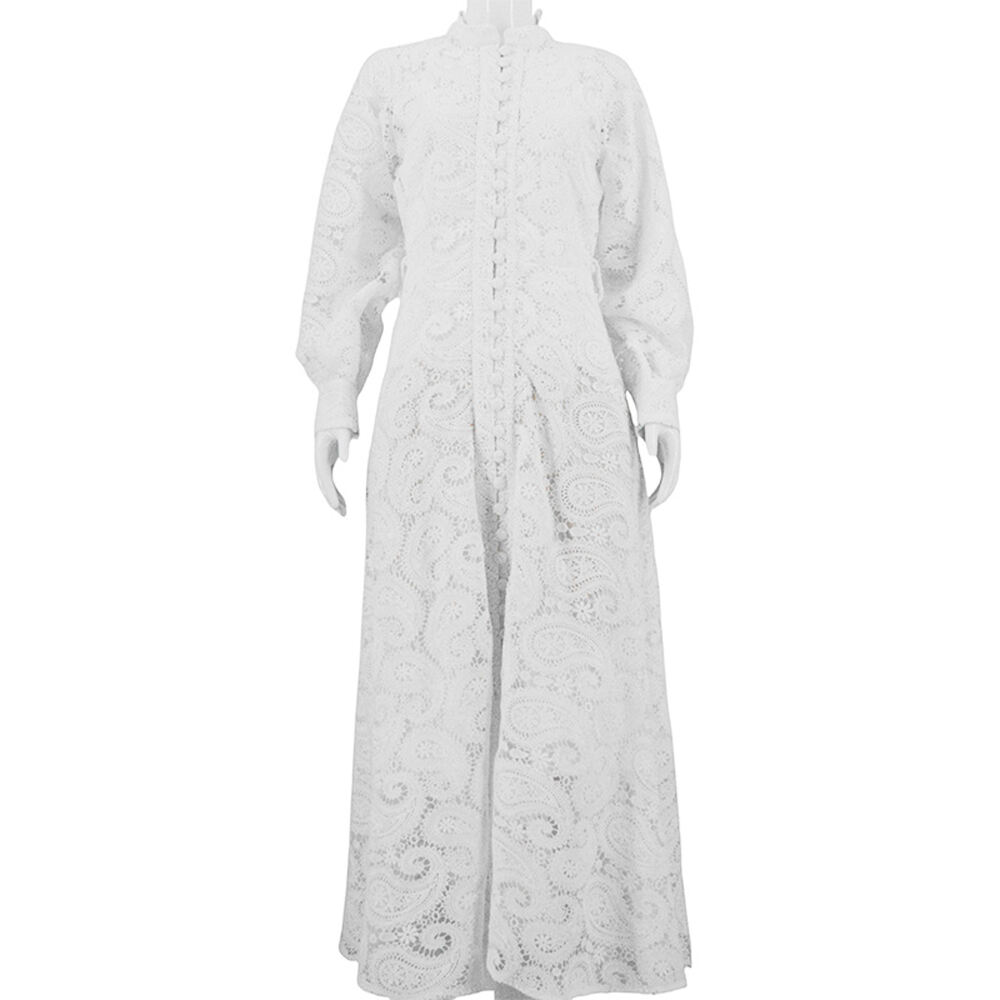2025 French Lace Dress Ladylike Elegant Embroidered Cut Out White Long Skirt for Summer Party Dress supplier