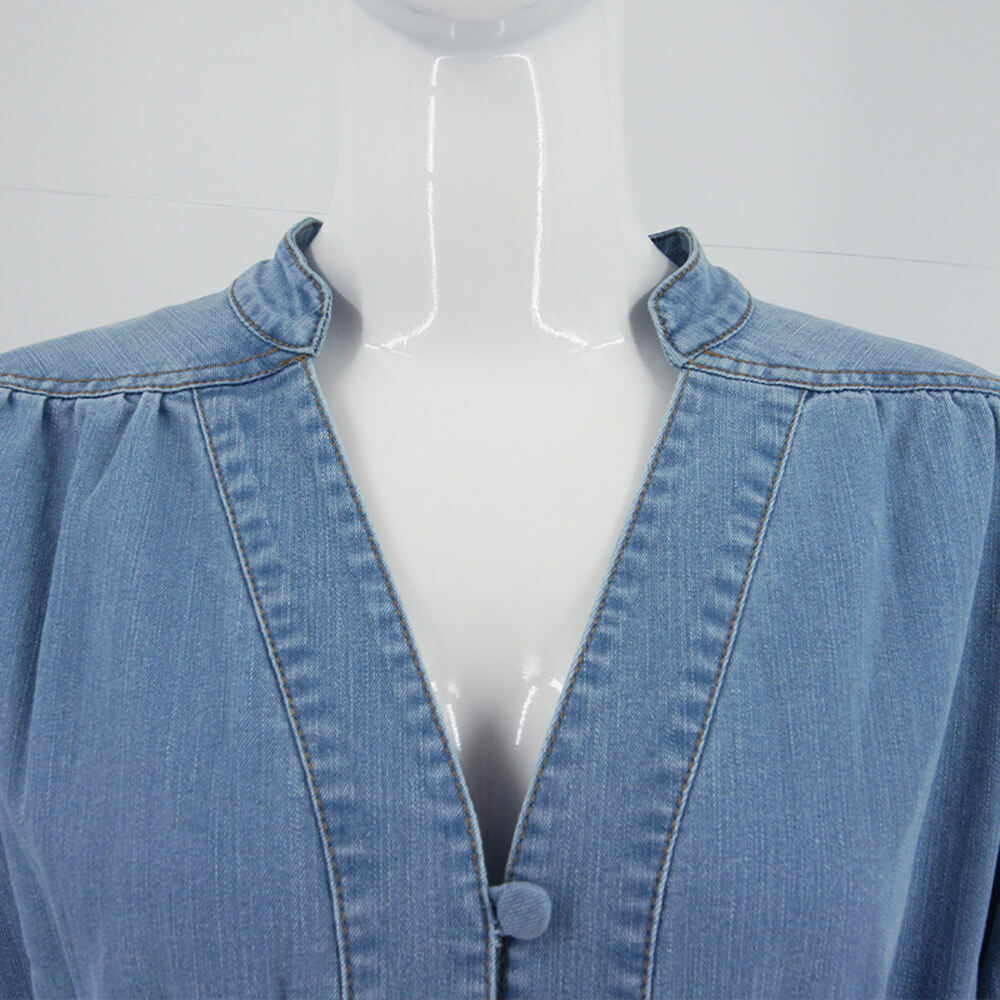 Summer New Women's Denim Cotton Midi Dress Elegant Commuter Collar Casual V-neck Denim Dress factory