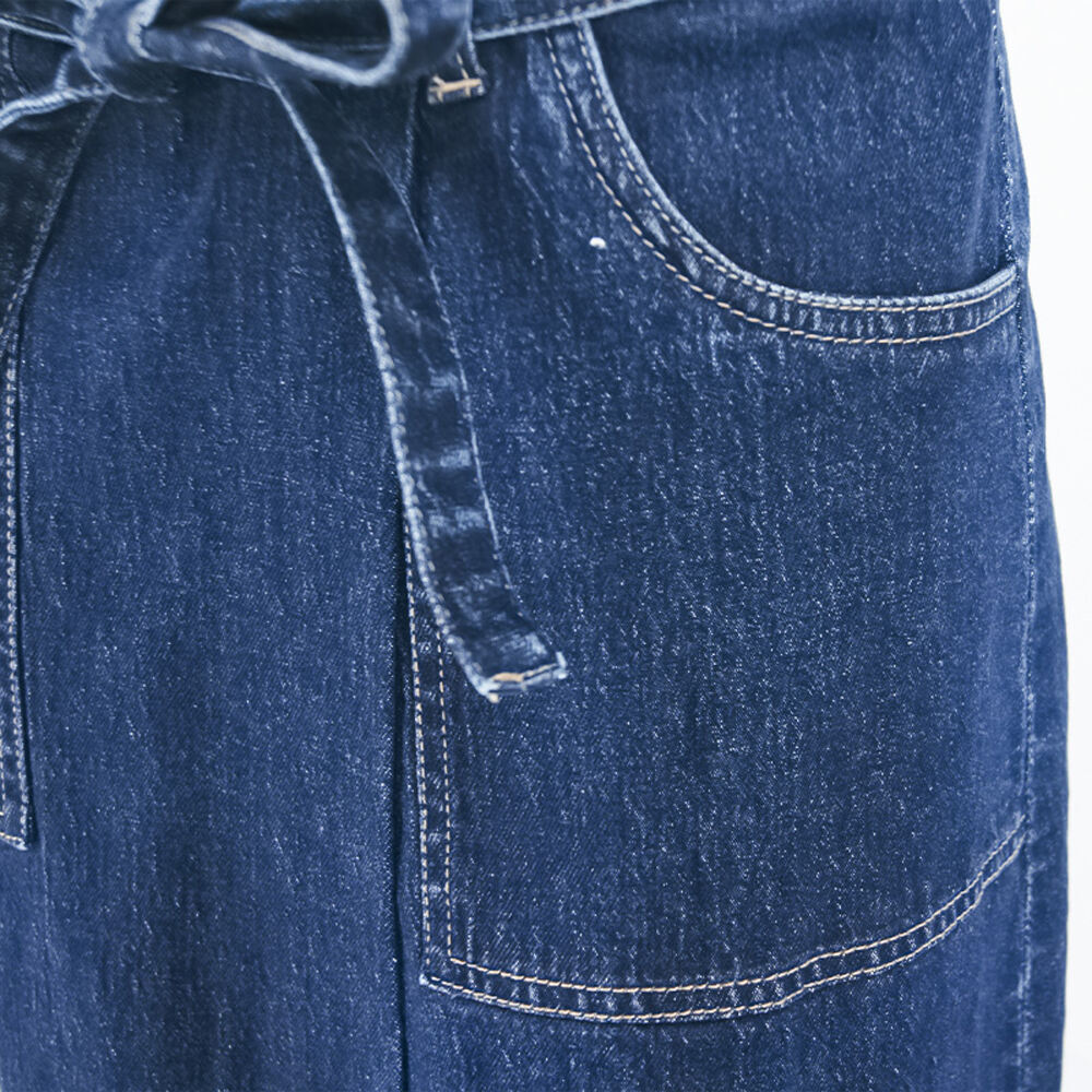 Women's Casual A-Line Midi Jean Skirt Knitted Pockets Frill Tie Waist Denim Skirt Frill manufacture