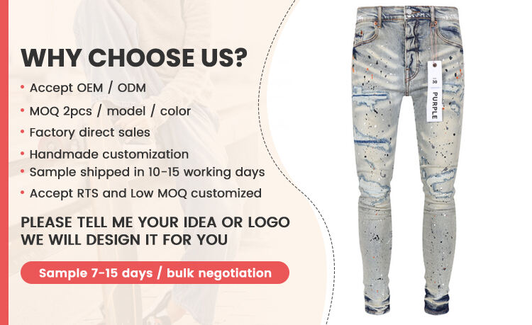 Purple Designer Brand European And American Purple Men's Hole Fashion Cloth Brand Letter Stretch Jeans manufacture