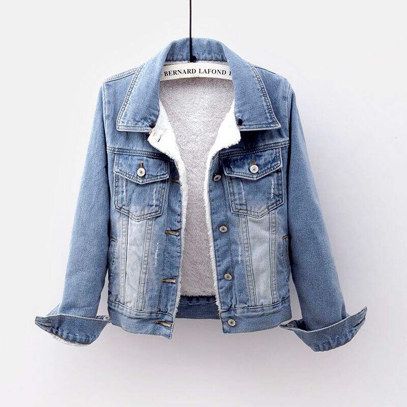 Ladies Womens Winter Sherpa Hoodie Jacket Casual Jeans Slim Fit Blue Denim Plus Size Women's Jackets details