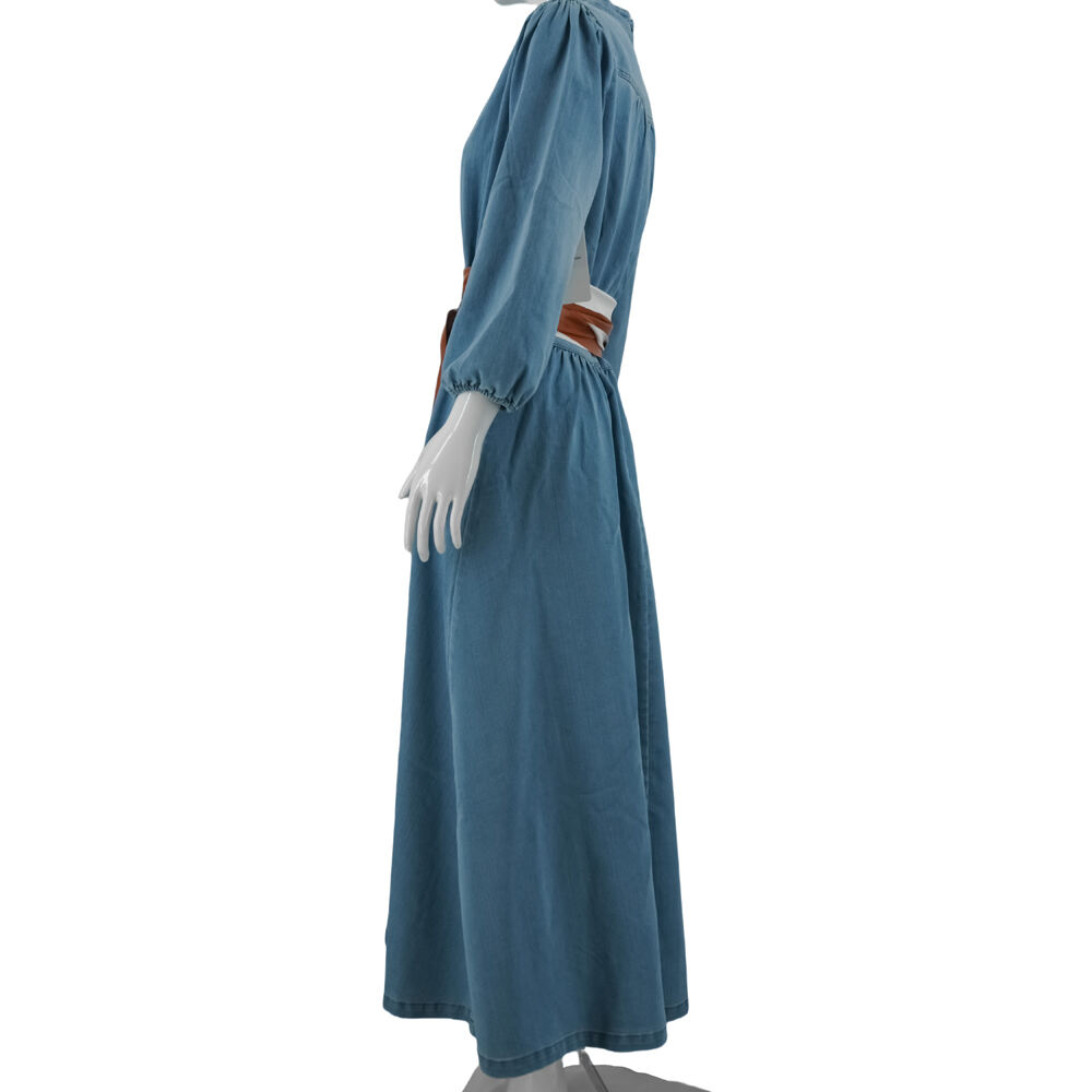 Summer New Women's Denim Cotton Midi Dress Elegant Commuter Collar Casual V-neck Denim Dress factory