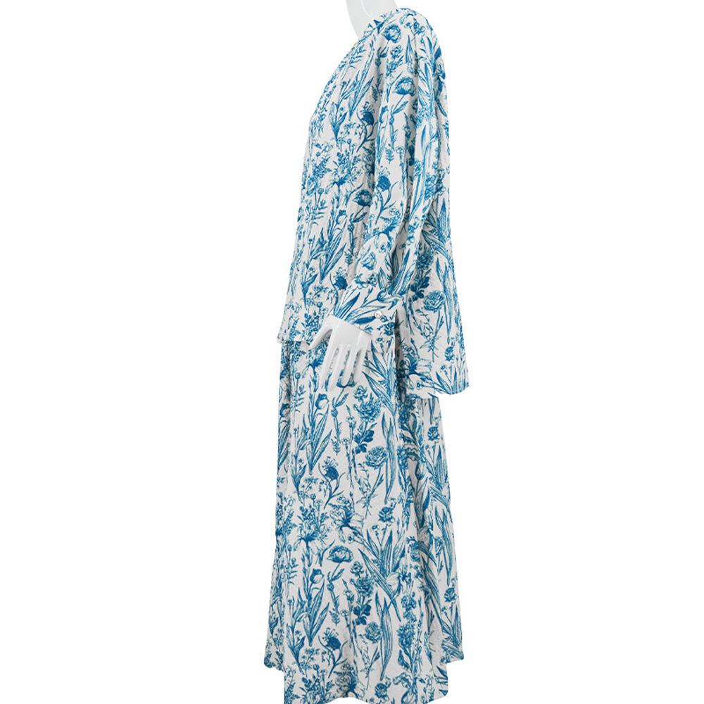 Women's Soft Floral Print Blue Coord Set Two Piece Set Casual Tie-Dye Suit Full Sleeves Skirt Loose Nightgown Women manufacture