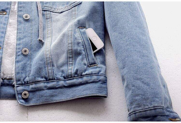 Ladies Womens Winter Sherpa Hoodie Jacket Casual Jeans Slim Fit Blue Denim Plus Size Women's Jackets details
