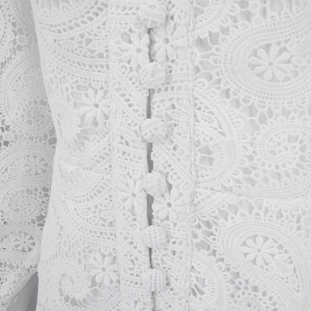 2025 French Lace Dress Ladylike Elegant Embroidered Cut Out White Long Skirt for Summer Party Dress factory