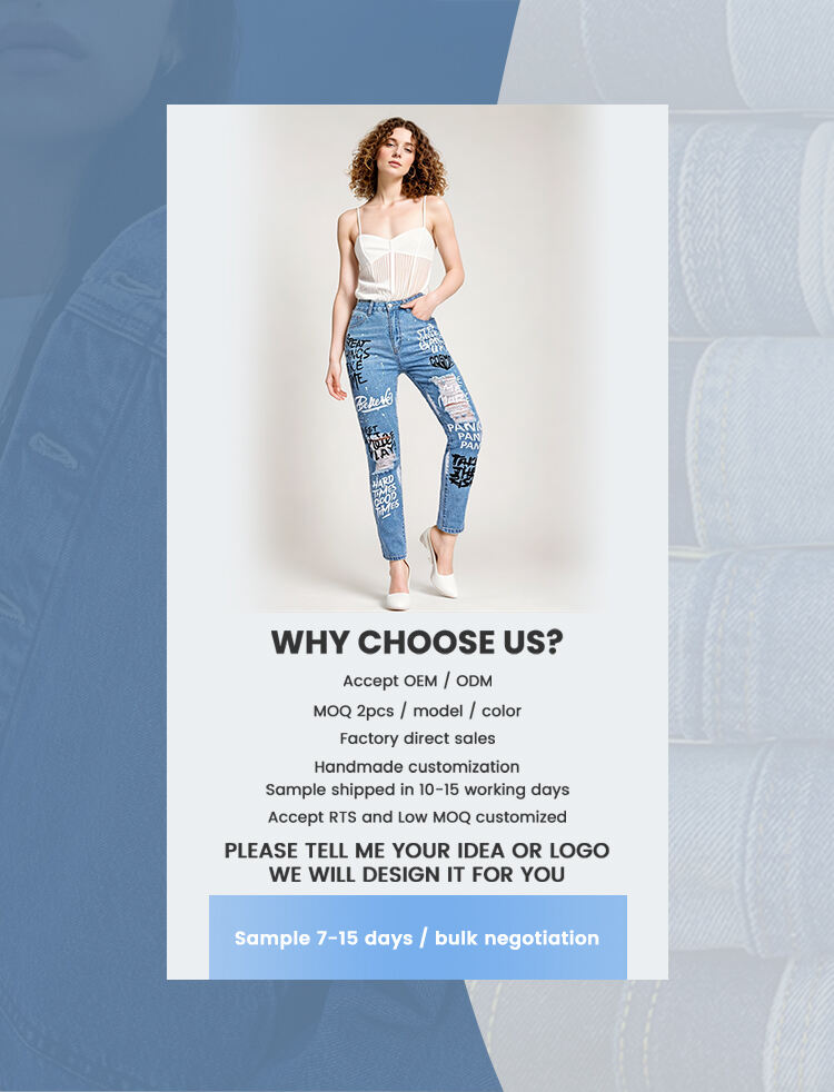 Custom wholesale factory direct sales women's new retro casual fashion single letter print hole washed slim jeans manufacture