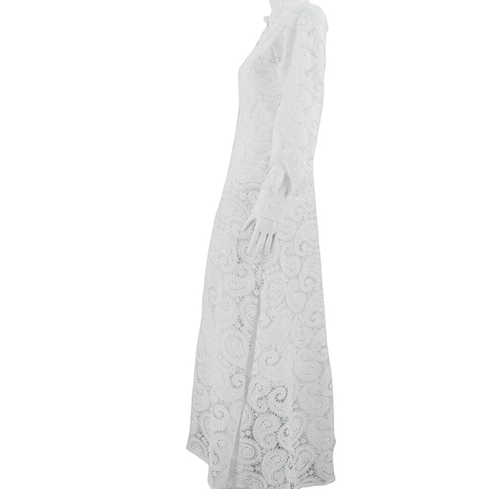 2025 French Lace Dress Ladylike Elegant Embroidered Cut Out White Long Skirt for Summer Party Dress supplier
