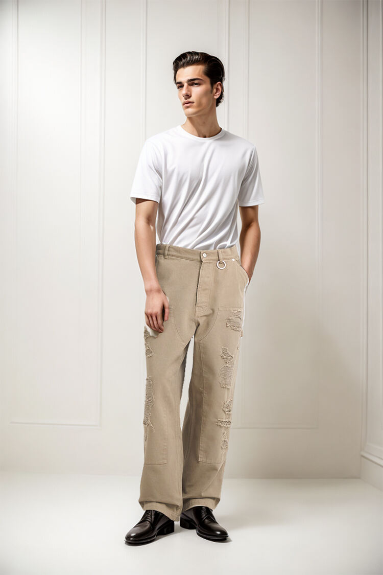 Custom new men's fashion casual trend wholesale clothing men's two-piece denim waistcoat ripped overalls straight leg jeans set supplier
