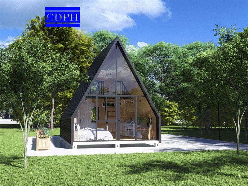 Competitive price four season triangle free standing solar patio glass outdoor vacation cabin home