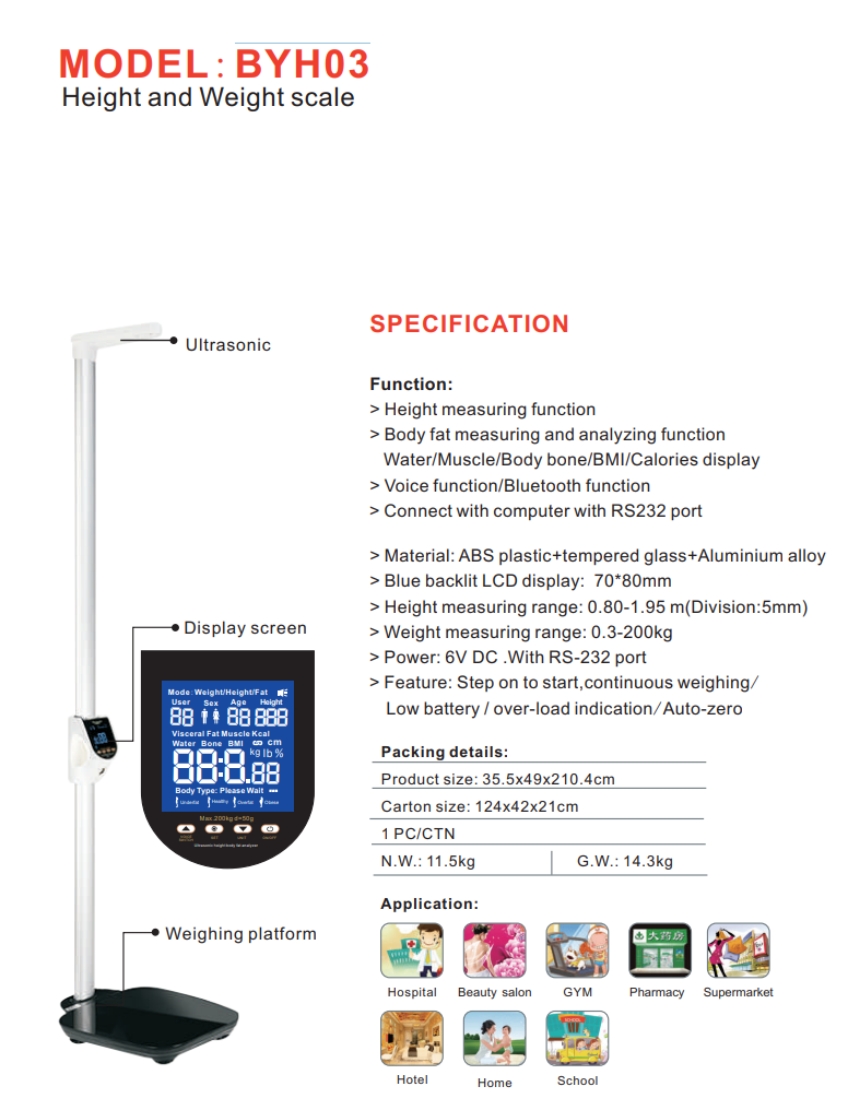 bmi body height measure weight fat scale smart bmi scale digital wireless weight with BT function/RS232 details