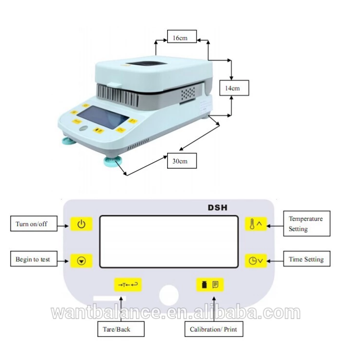 50 ग्राम 10 मिलीग्राम हलोजन हीटिंग डिजिटल नमी संतुलन विश्लेषक मीटर DSH-50-10 चाय नमी मीटर विश्लेषक विवरण