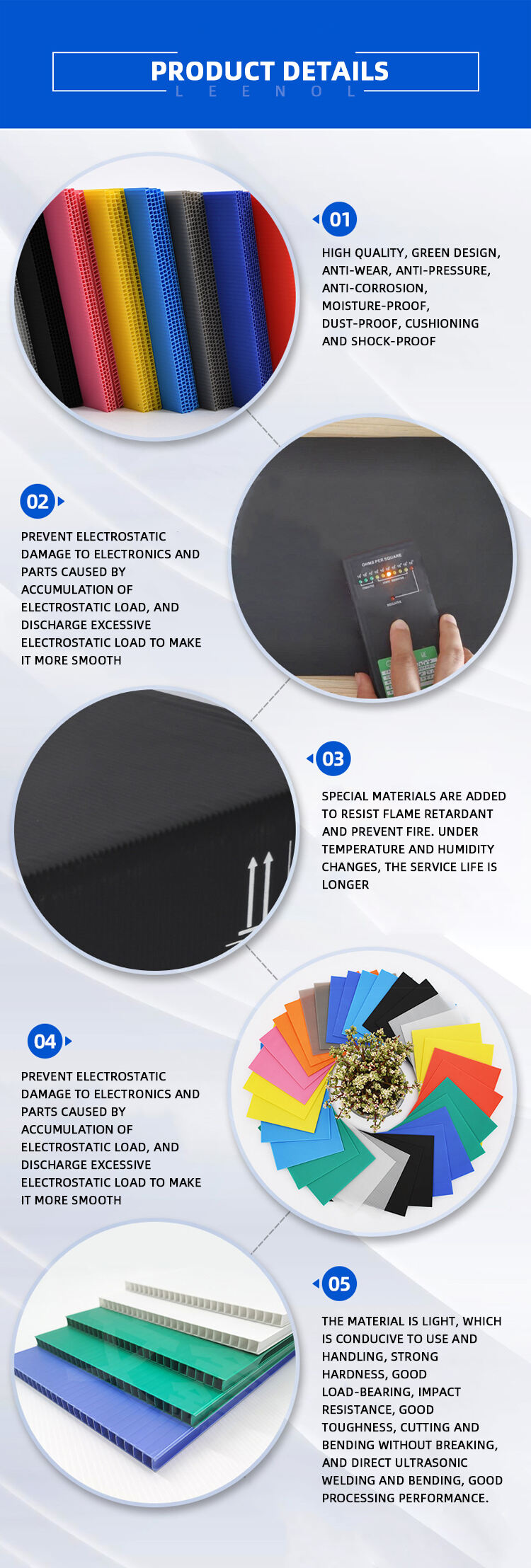 Leenol PP Corrugated Box ESD box Plastic Bins Antistatic Turnover box details