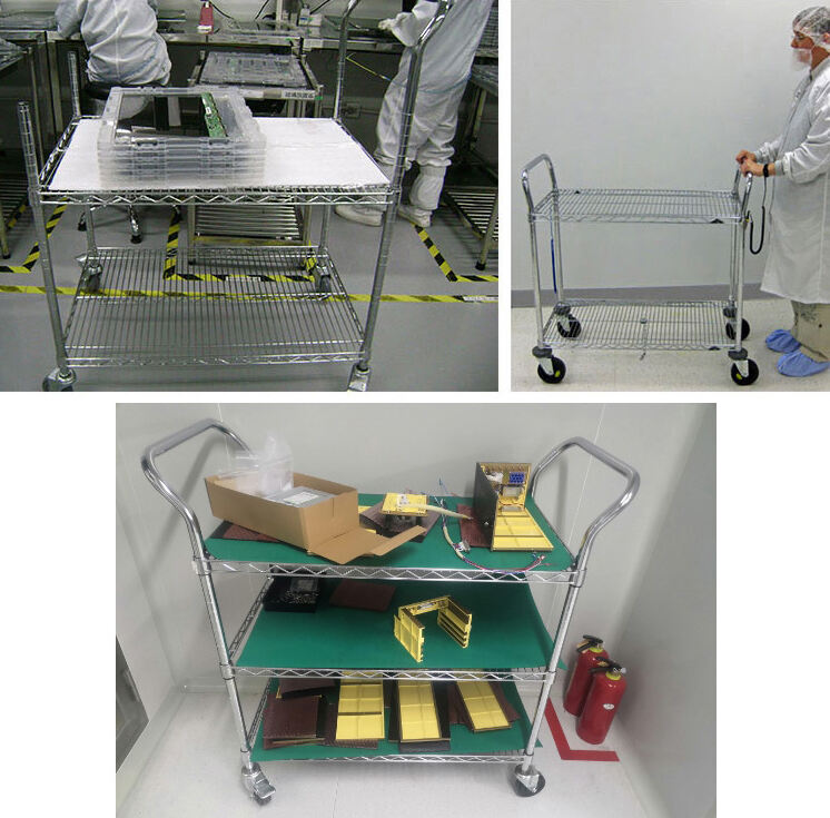 เหล็กกล้าคาร์บอน SMD SMT ESD PCB ชั้นวางรอก 5 ชั้น Chrome Wire Storage Shelving Rack Trolley Cart