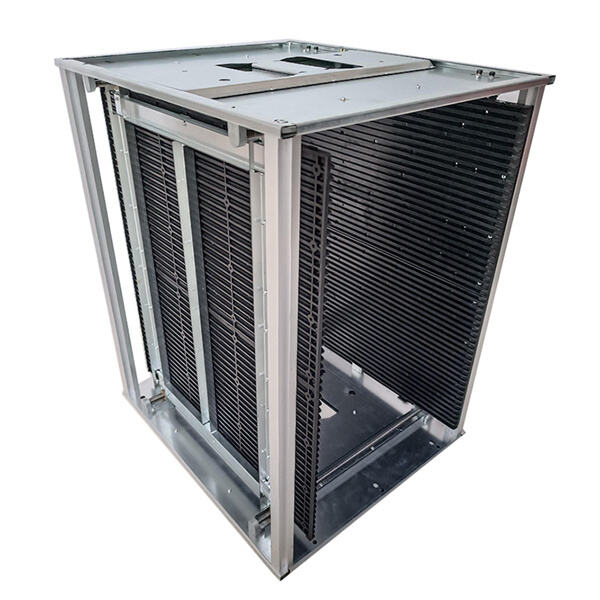Securely store and transport PCB trays in a rack