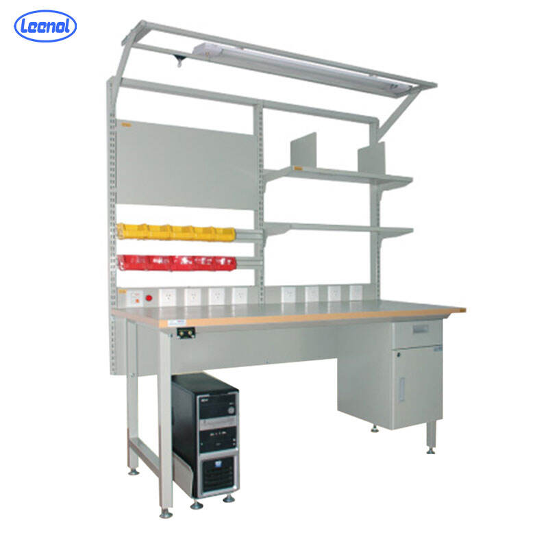 Leenol laboratory worktable esd lab wood steel workbench esd cleanroom workbench esd bench antistatic workbench with cabinet manufacture