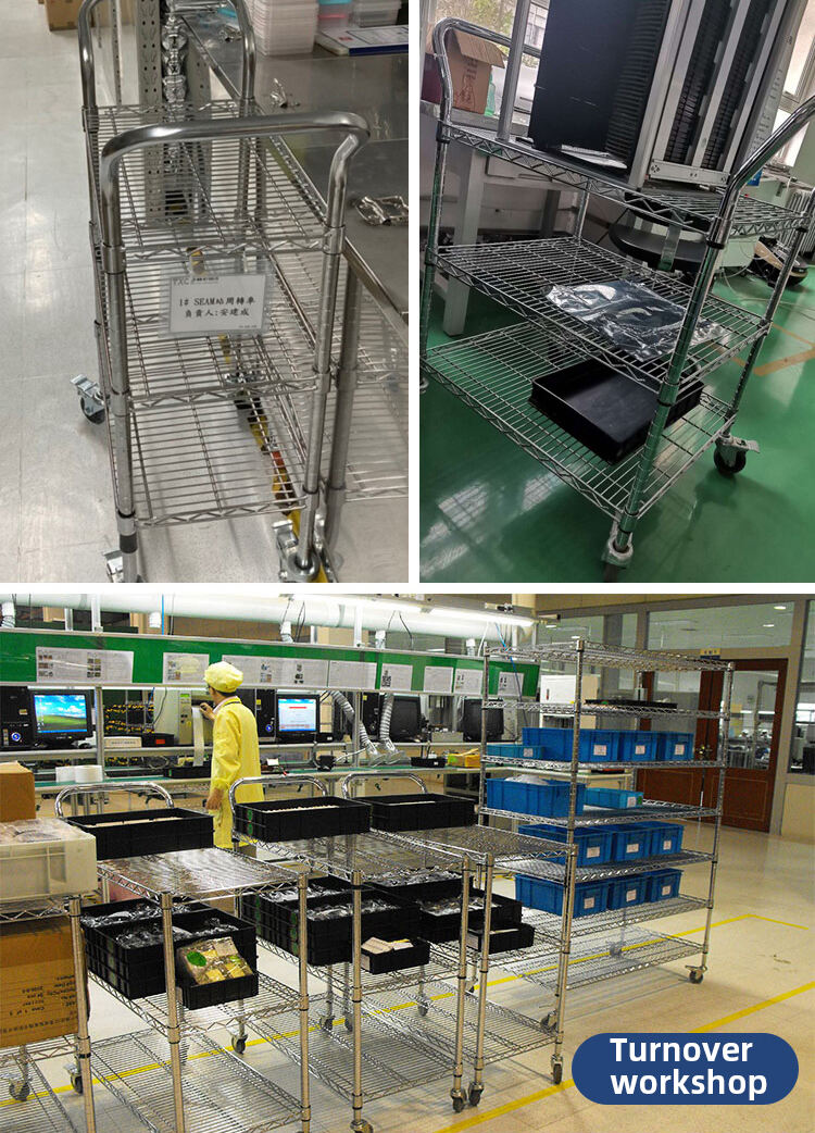 เหล็กกล้าคาร์บอน SMD SMT ESD PCB ชั้นวางรอก 5 ชั้น Chrome Wire Storage Shelving Rack รถเข็นผลิตรถเข็น