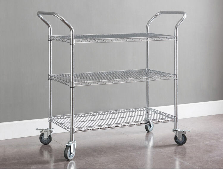 เหล็กกล้าคาร์บอน SMD SMT ESD PCB ชั้นวางรอก 5 ชั้น Chrome Wire Storage Shelving Rack Trolley Cart