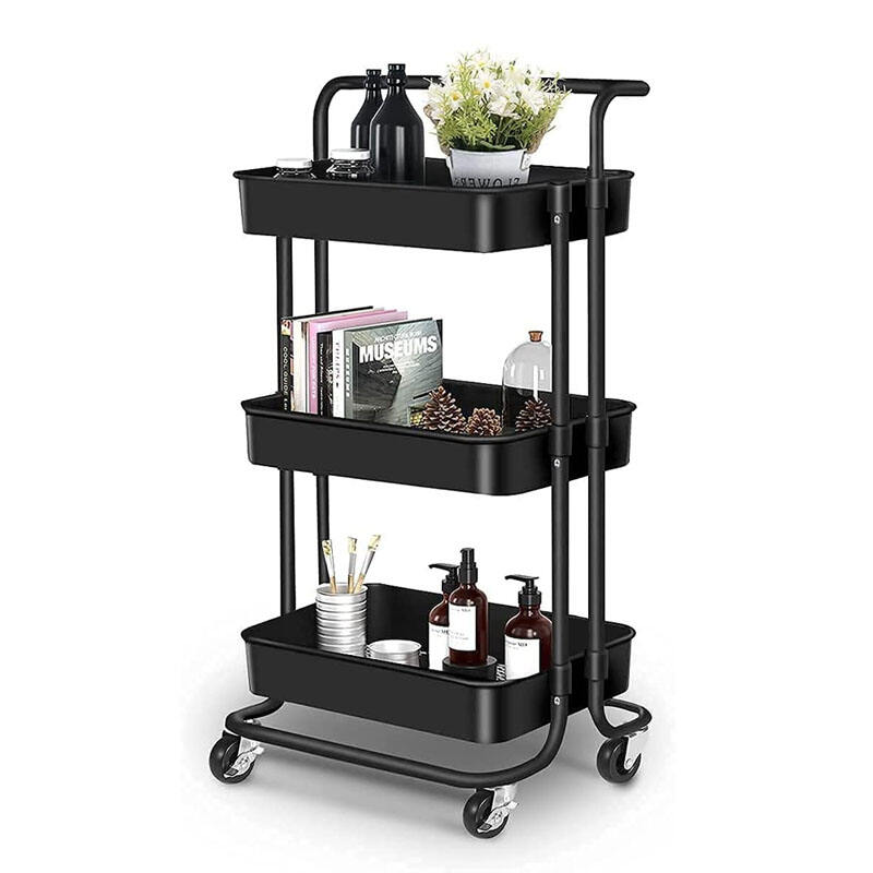 Household Mobile Cart High Quality 3 Tiers Plastic Shelves Display Rack Utility Stackable Rolling Storage Cart