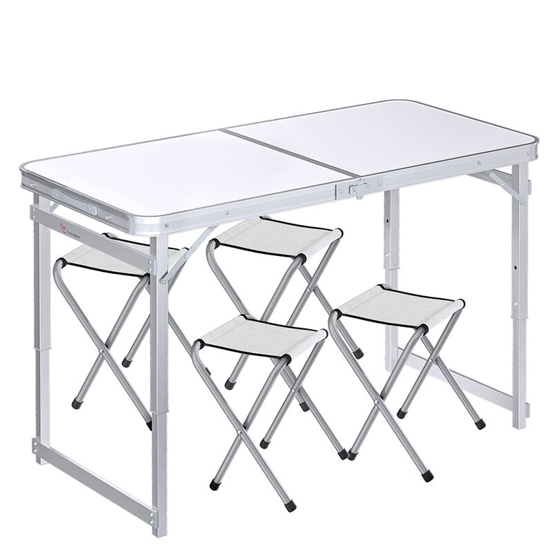 LWJY1-aliuminio rinkinys 3 Lauko lengvas aliuminio sulankstomas valgomojo kėdžių stalo komplektas Nešiojamų sulankstomų stalų ir kėdžių rinkinys su skėčio anga
