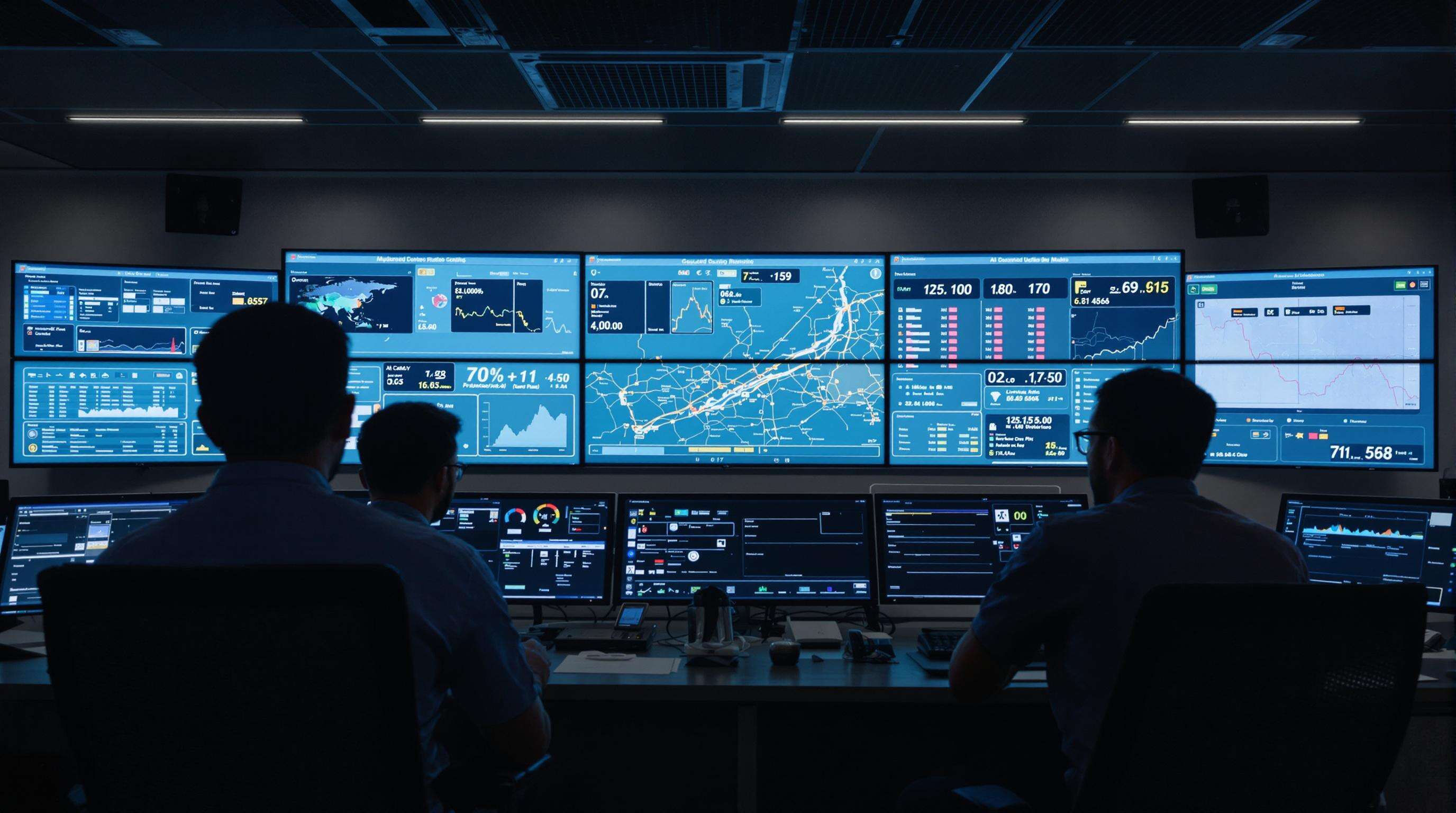 Logistics experts use digital freight technology in a control room to match and consolidate shipments in real time.