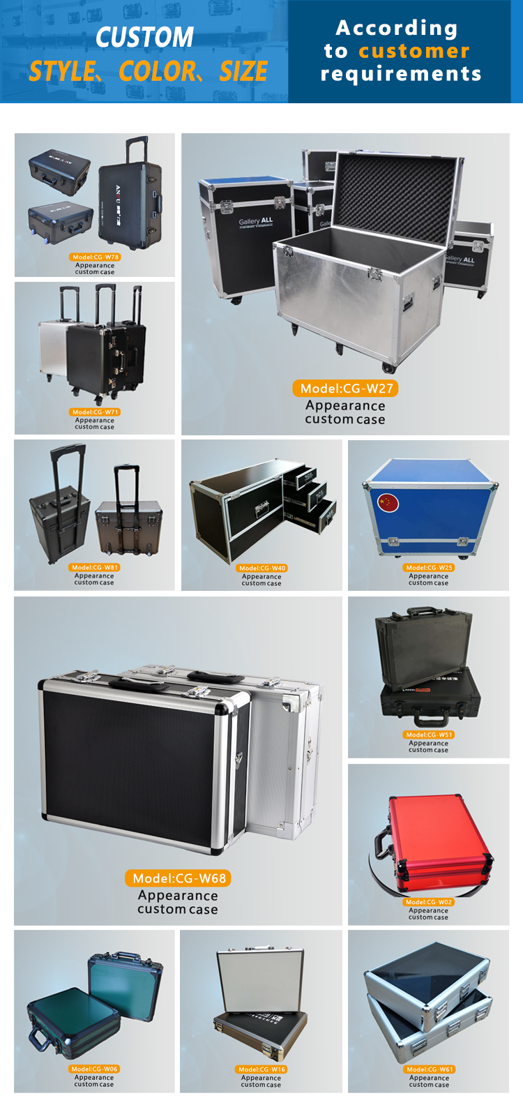 Customizable OEM/ODM Aluminum Trolley Case with Removable Lid and Wheels Display Flight Case manufacture