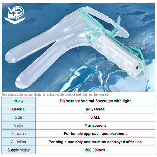 Disposable vaginal speculums with integrated light.