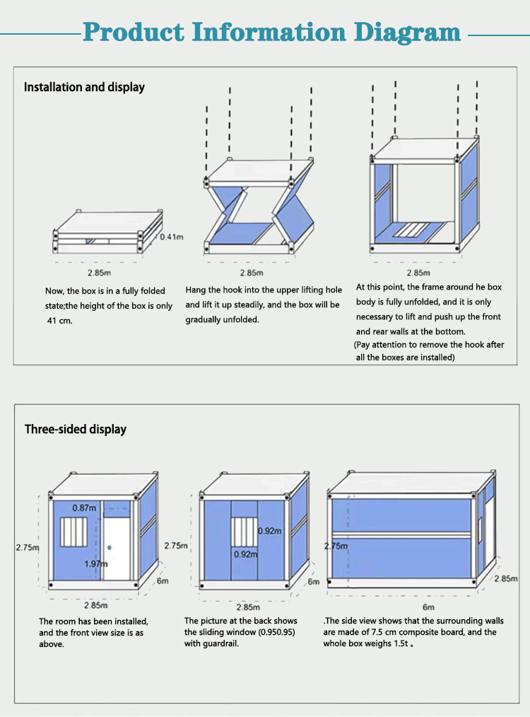 Hot selling reconstruction of urban foldable container houses, 2 bedroom foldable container houses directly shipped by details