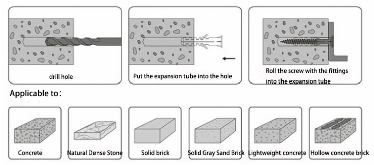 10mm 12mm 14mm plastic concrete fixing screws with nylon wall plugs expansion pipe for building details