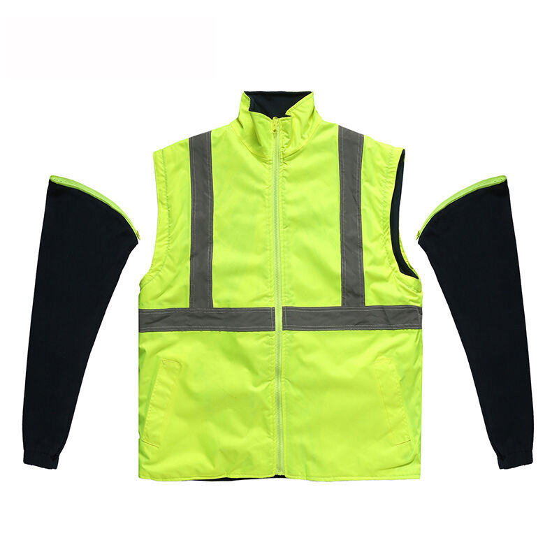 2023 New 5-1 Demountable Parka Jacket Polyester Oxford Waterproof Reflective Raincoat High Visibility Warm Reflective Jacket factory