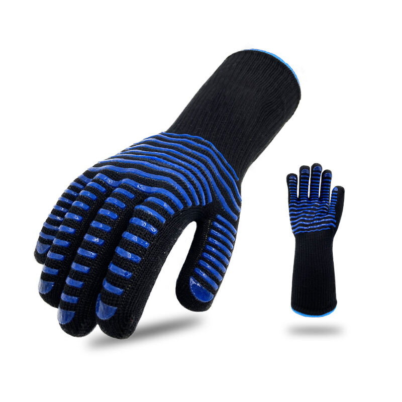 RTS Black Para-Aramid Silicone Heat Flame Resistant BBQ Grill Oven Mitt Cooking Gloves manufacture