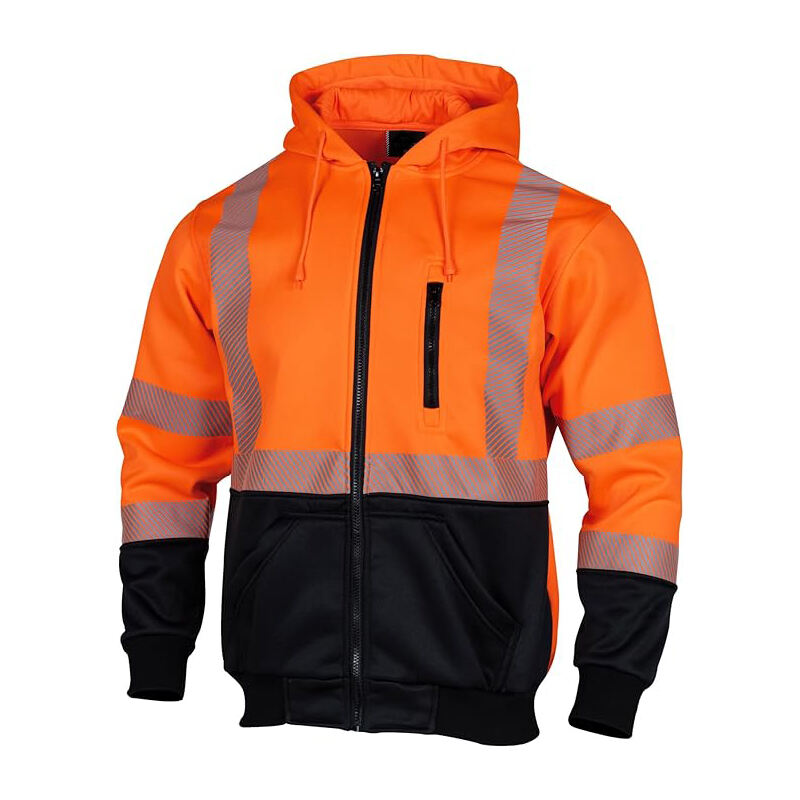 280gsm  Fleeced High Visibility Safety Sweatshirts Zip Closure Hi-Vis Safety Jackets Orange Warm Reflective Work Hoodies details