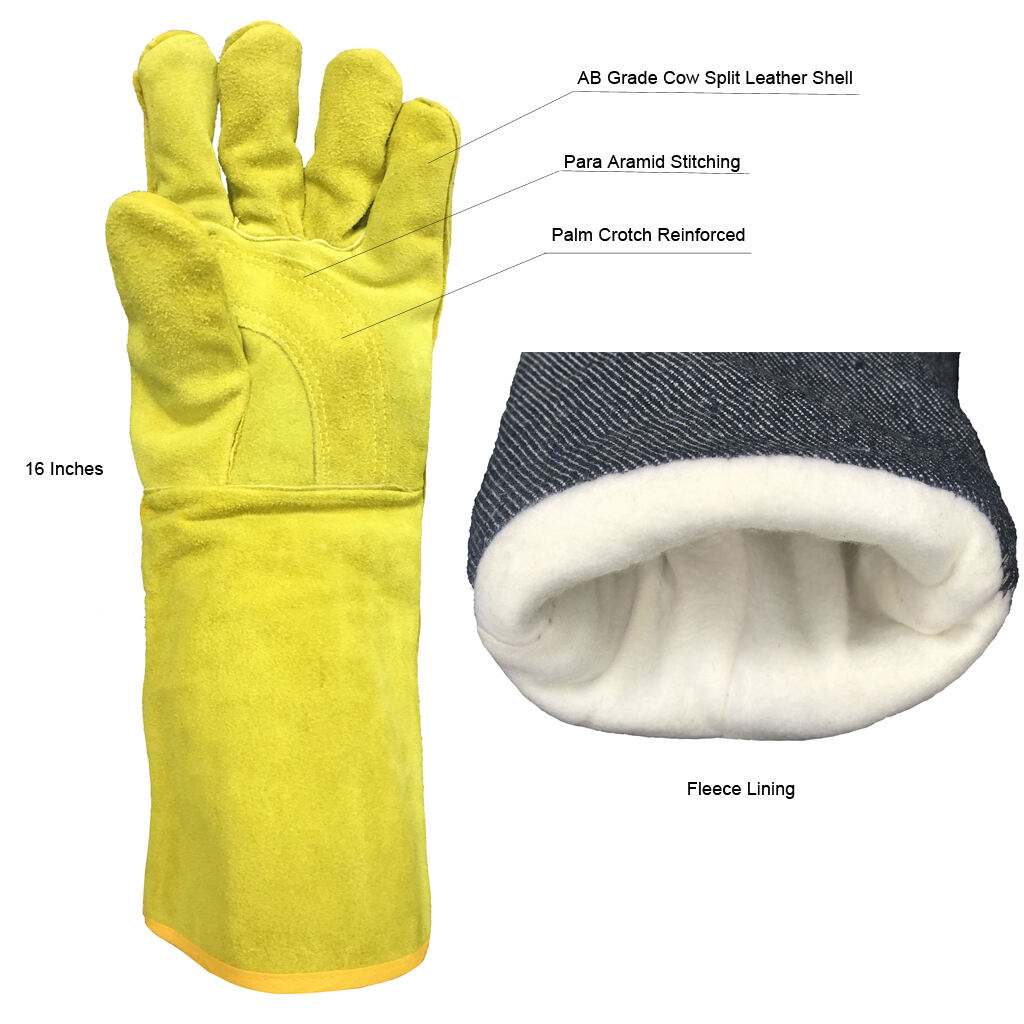 16 Inches Cow Split Leather Fleece Lining Thumb Crotch Reinforced Welding Gloves details