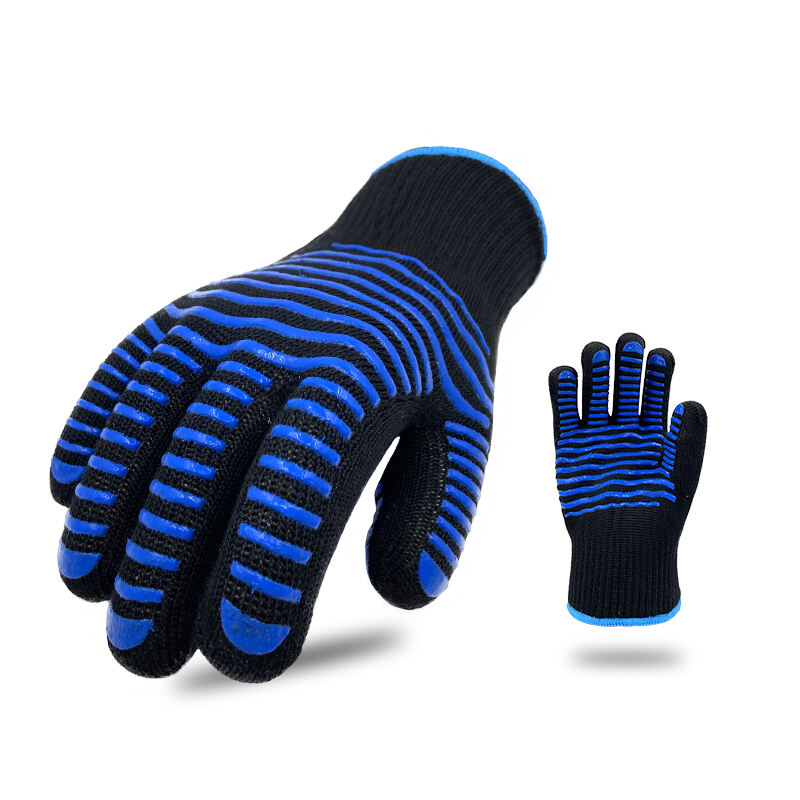 RTS Black Para-Aramid Short Cuff Silicone Heat Flame Resistant BBQ Grill Oven Cooking Gloves details