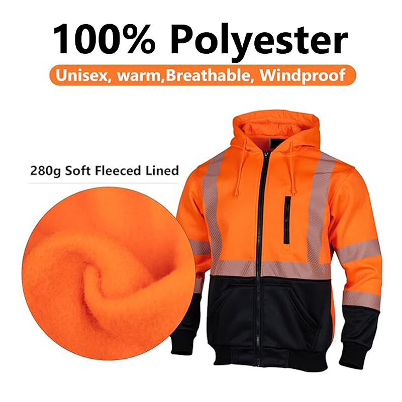 280gsm  Fleeced High Visibility Safety Sweatshirts Zip Closure Hi-Vis Safety Jackets Orange Warm Reflective Work Hoodies supplier