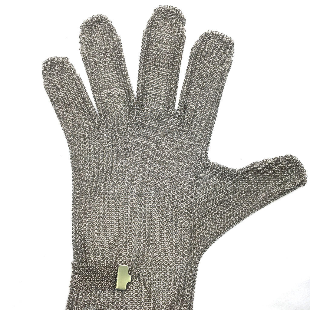 CE Approved Hook Belt 22cm Long Cuff  304L Stainless Steel Mesh Butcher Cut Resistant Chain Mail Gloves supplier