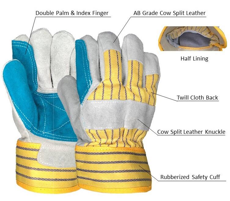 AB Grade Cowhide Split Leather Double Palm Patch Heavy Duty Leather Work Gloves supplier