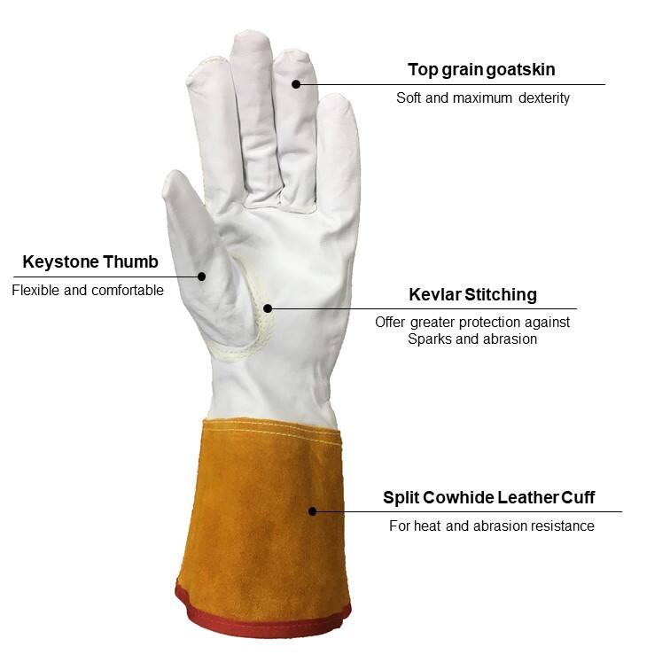 Unisex Adult TIG Welding Gloves 12 Inches Goatskin Leather Keystone Thumb Cowhide Cuff Leather Welding Gloves supplier