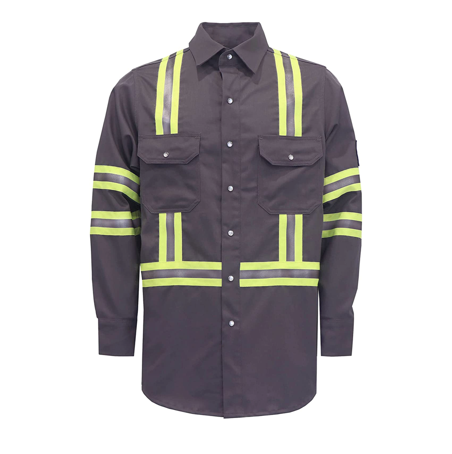 Wholesale NFPA 2112 FR Flame Retardant Clothing 100% Cotton Fire Resistant Reflective Tape Shirt Fire proof Industrial Workwear details