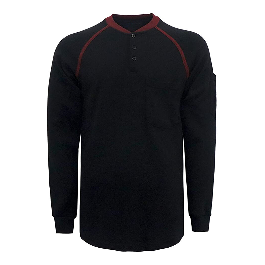 NFPA2112 Flame Resistant Long Sleeve shirt 6OZ FR Henley T Shirts Mens Fire Retardant T Shirt details