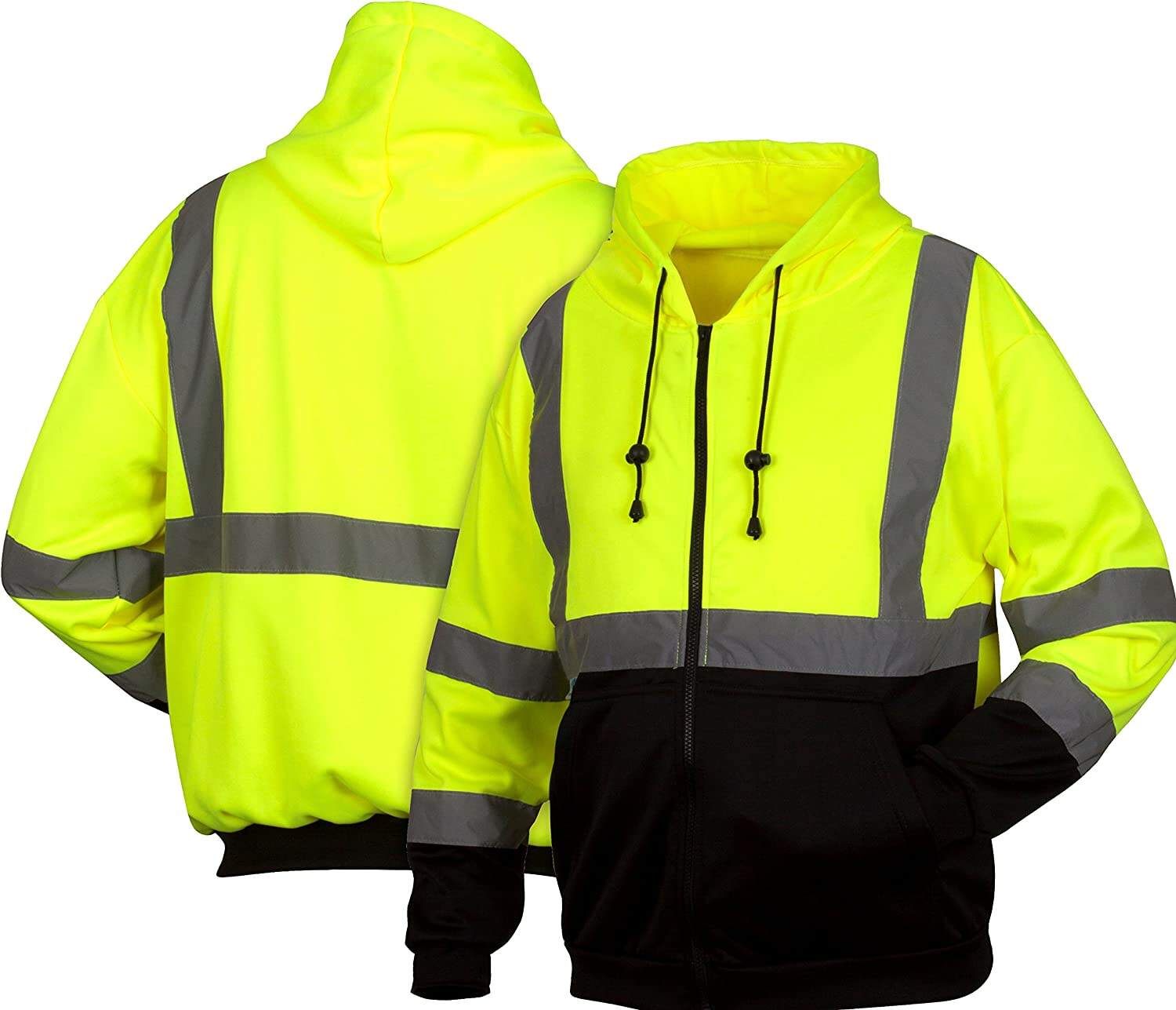 Hi Vis Safety Fleece Zip Hoodie Sweatshirt ANSI Class 3 Reflective with Black Bottom for Men  Hi-Vis Lime Zipper Sweatshirt manufacture