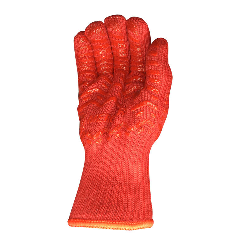 Heat Flame Resistant Aramid Shell Poly/Cotton Liner 2 sides Silicone Pattern BBQ Grill Oven Mitt Gloves manufacture