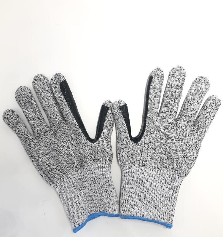 Factory Custom anti cut safety work 13G HPPE Knit Silicone Palm Dotted Anti Slip Level 5 Cut Resistant Gloves details